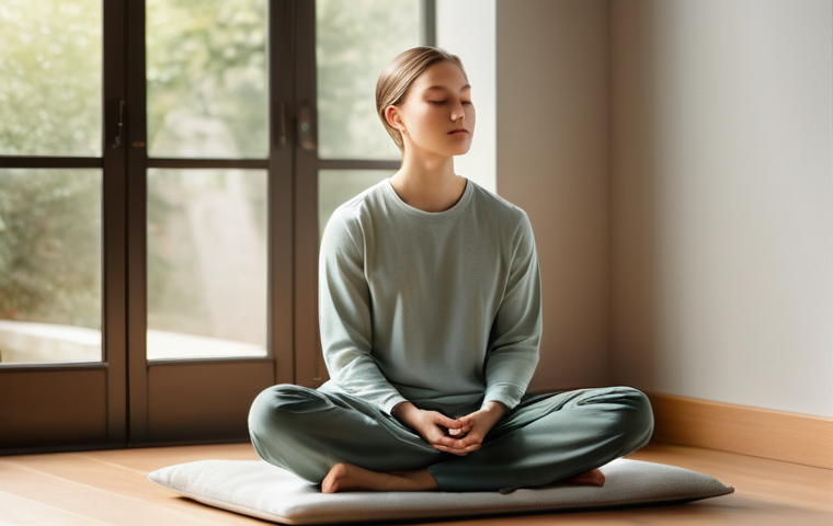 마인드풀니스 실천을 통해 얻는 인사이트 - **Mindful Morning Ritual**
    A serene image of an individual (gender-neutral, 20s-30s) fully cloth...