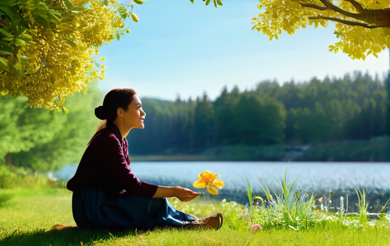 마인드풀니스 실천을 통해 얻는 인사이트 - **Calm Breathing and Inner Peace**
    A depiction of an individual (gender-neutral, late teens to a...